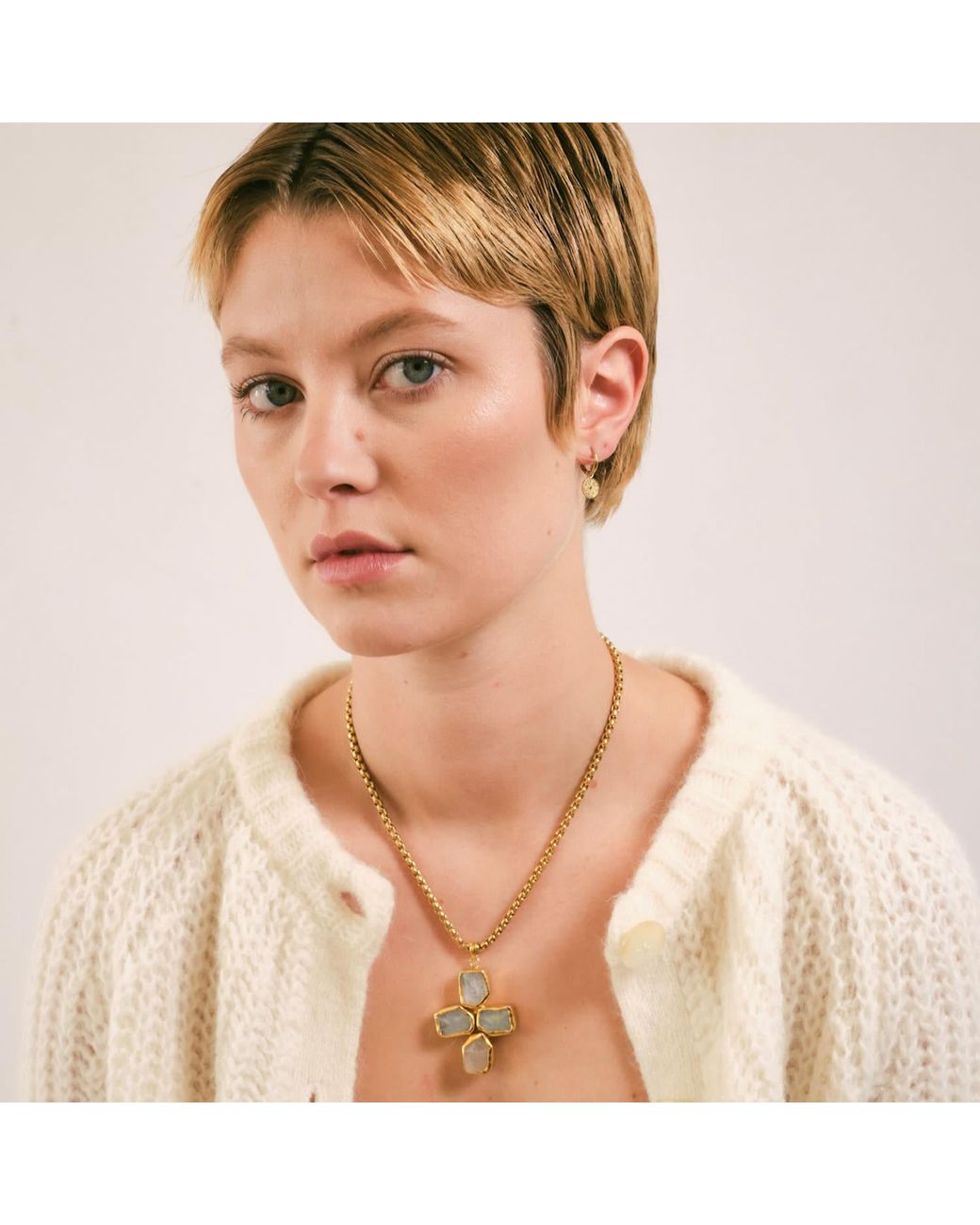 Isolated Jewellery Metallic Moonstone Cross