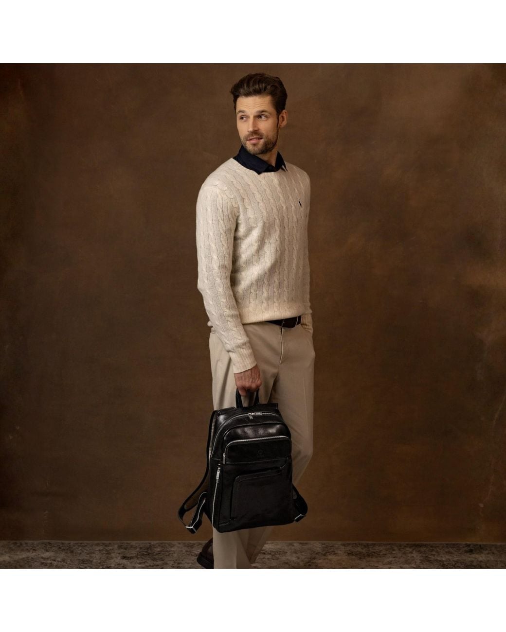 Time Resistance Black Large Leather Backpack for men