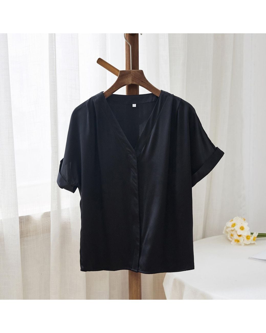 Soft Strokes Silk Black Pure Mulberry Silk Top Regular Fit