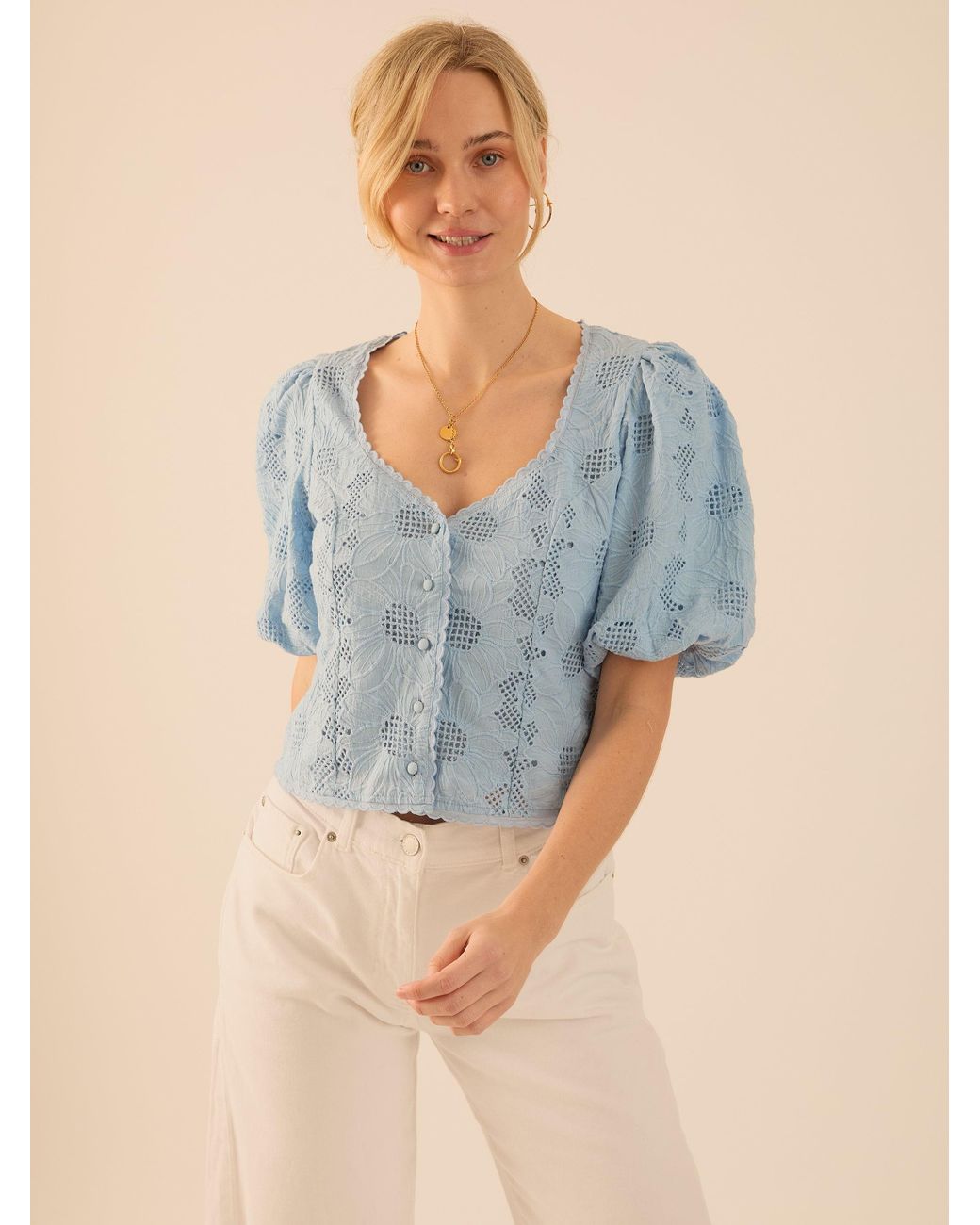 Rose & Nancy Blue Abi Cotton Lace Blouse