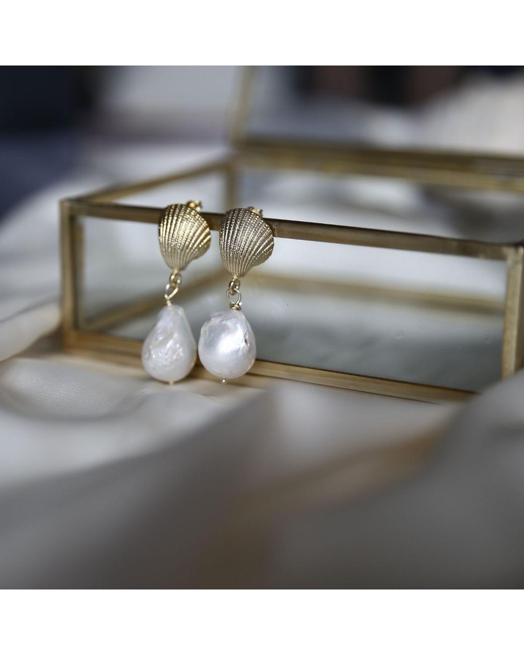 LINYA JEWELLERY Metallic Seashell Baroque Pearl Dangle Earrings