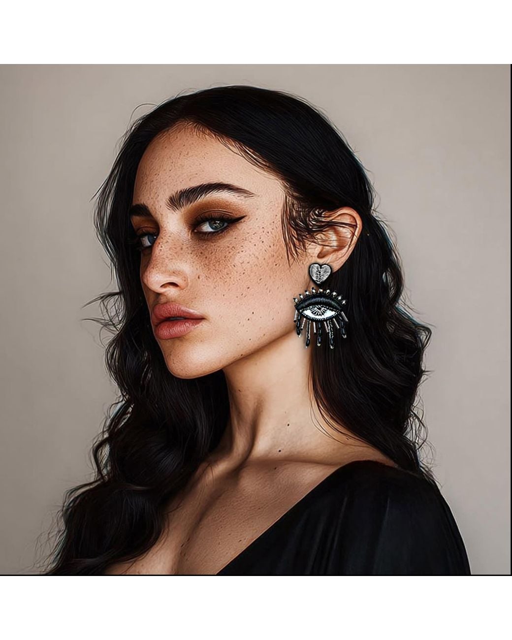 VETKA Black Dangle Eye Earrings- Shadowed Passion