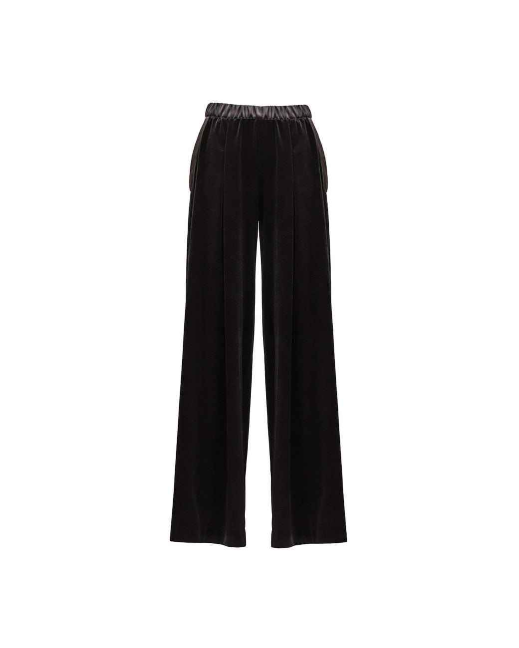 Julia Allert Black Wide-Leg Velvet Trousers With Satin Details