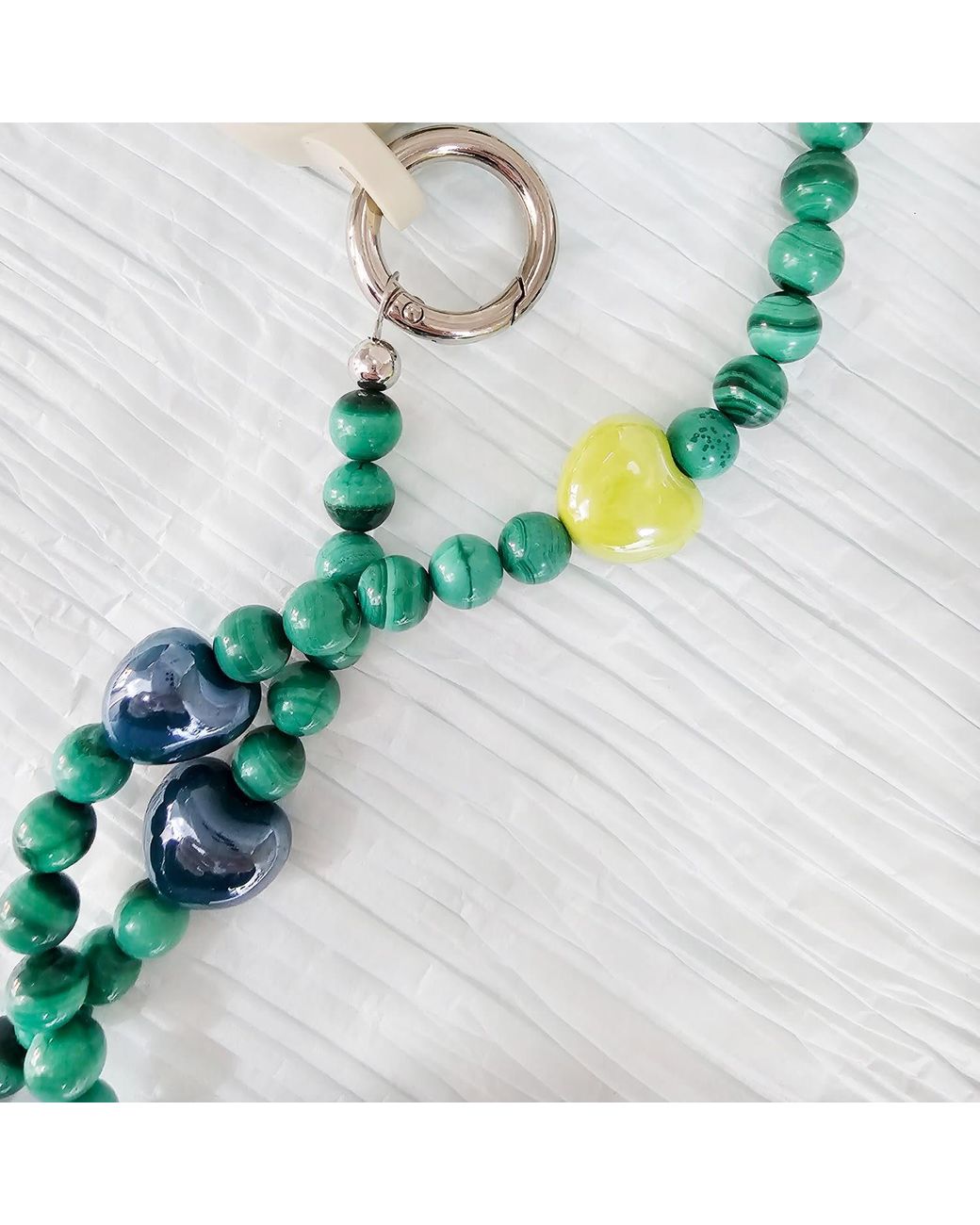 Farra Green Malachite With And Ceramic Hearts Phone Charm