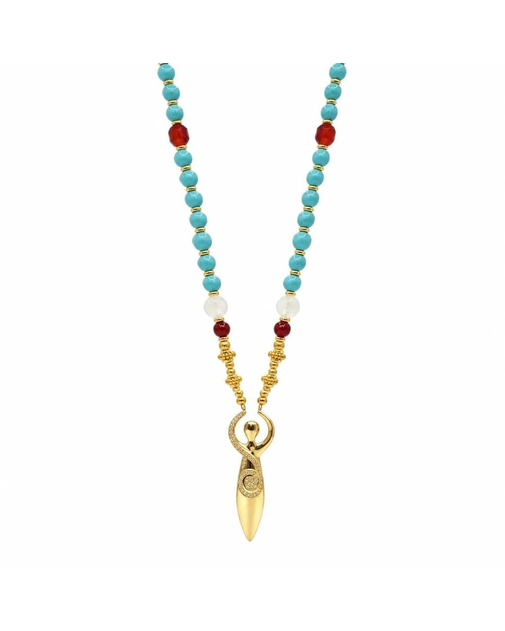 Ormiro Metallic Primordial Goddess & Carnelian Beaded Necklace