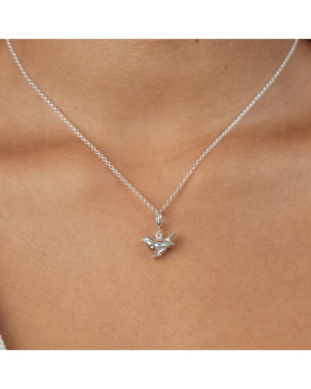 Lily Charmed Metallic Rose Sterling Robin Charm Necklace