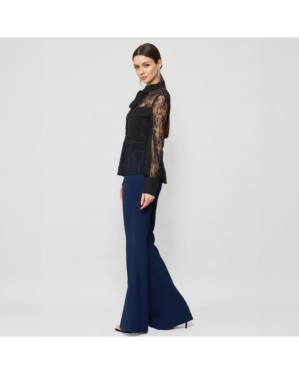 Solgo Atelier Black Laelia Pleated Lace Silk Blouse