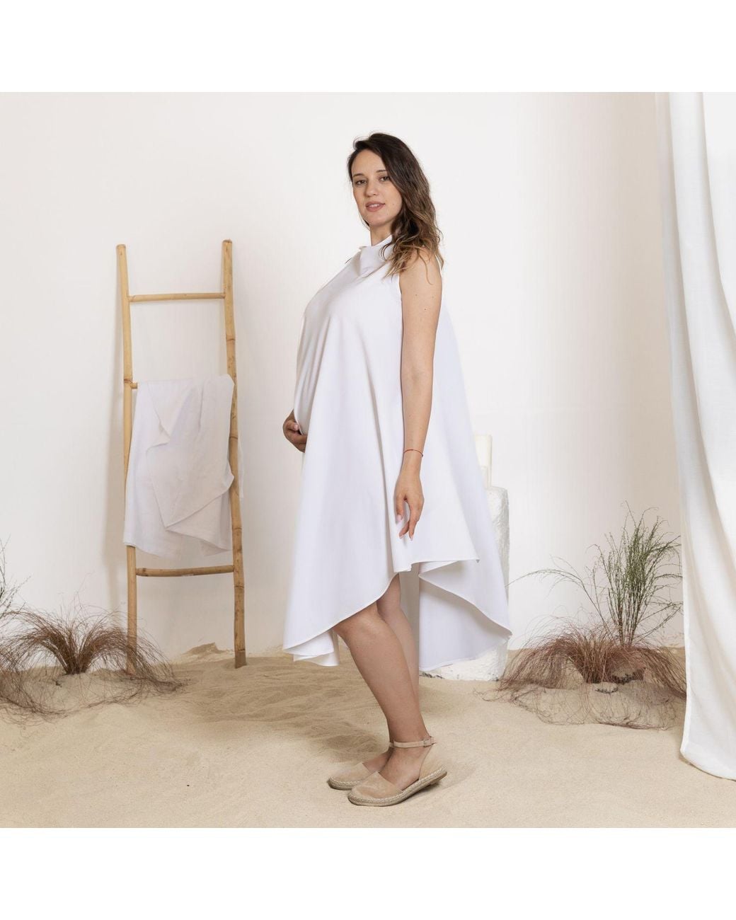 Nikka Place White Asymmetrical Maternity Loose Tunic Dress