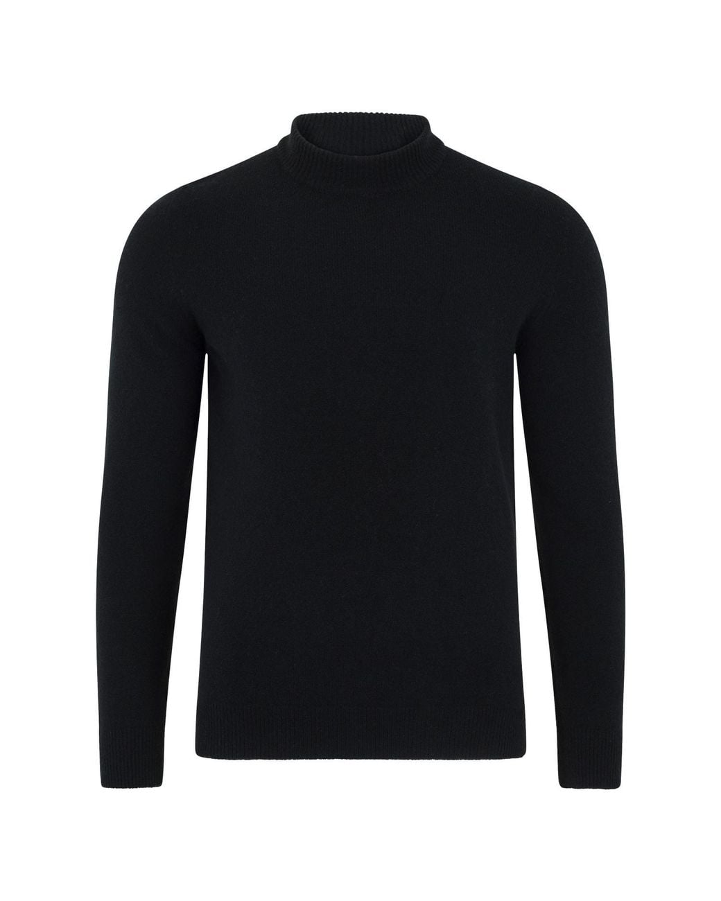 Paul James Knitwear Black Lambswool Arden Narrow Mock Turtle Neck Jumper for men