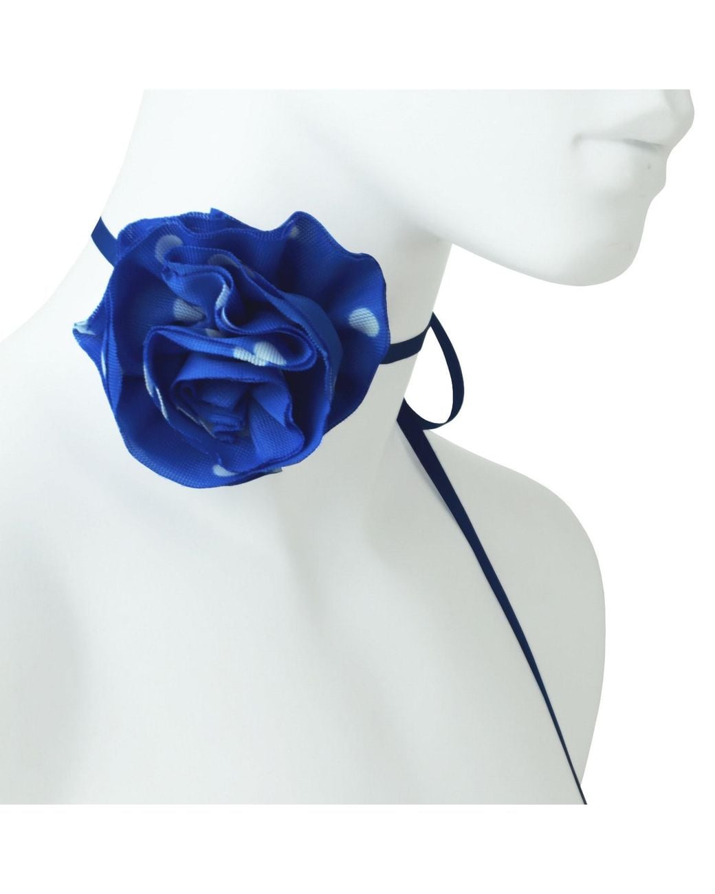 2KStyle Blue Ulya Polka-Dot Fabric Flower Choker