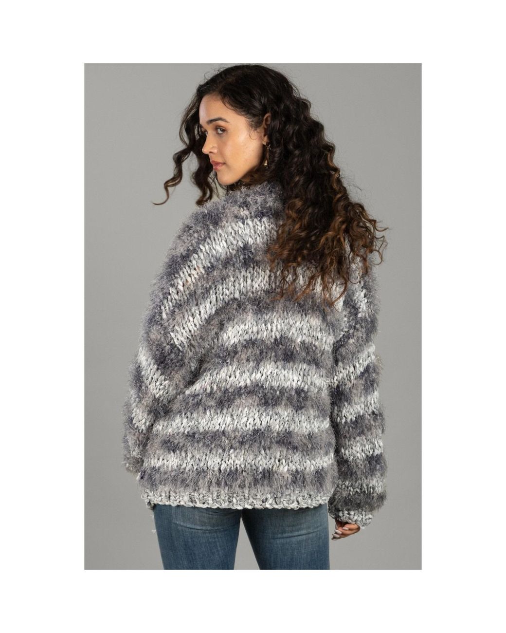 Saachi Gray Eyelash Hand Knit Cardigan