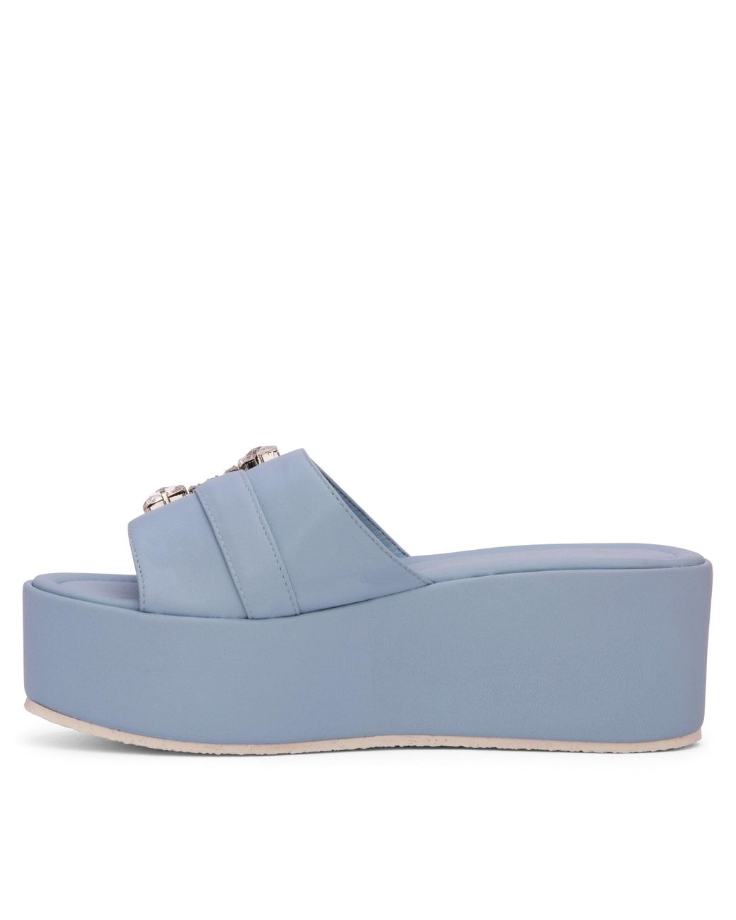Beautiisoles by Robyn Shreiber Made in Italy Blue Dita Baby Leather Slide Mule Espadrille Sandal Comfortable & Elegant For Work & Evening & Party Sandal