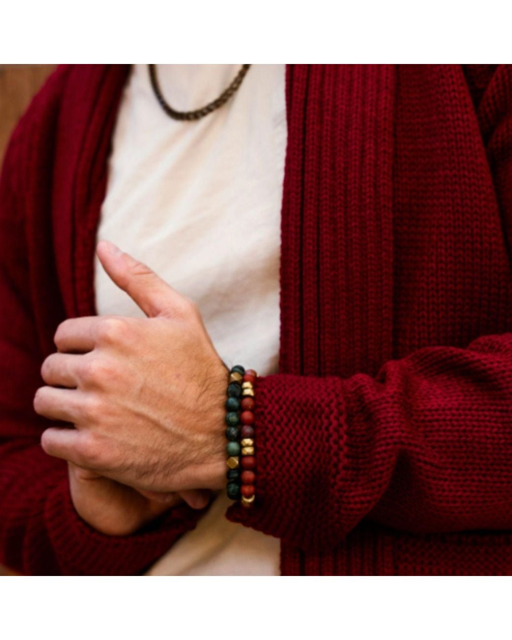 Rachel Nathan Green Narrow: Matte Kambaba Jasper Bracelet for men