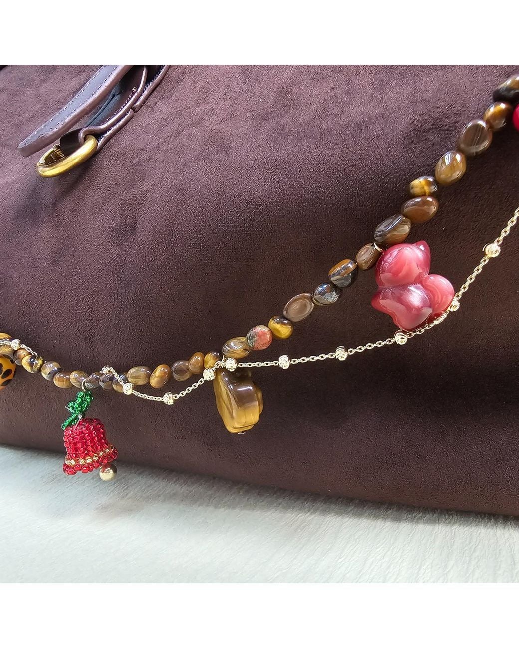 Farra Brown Christmas Theme Tiger-Eye Stone Bag Charm