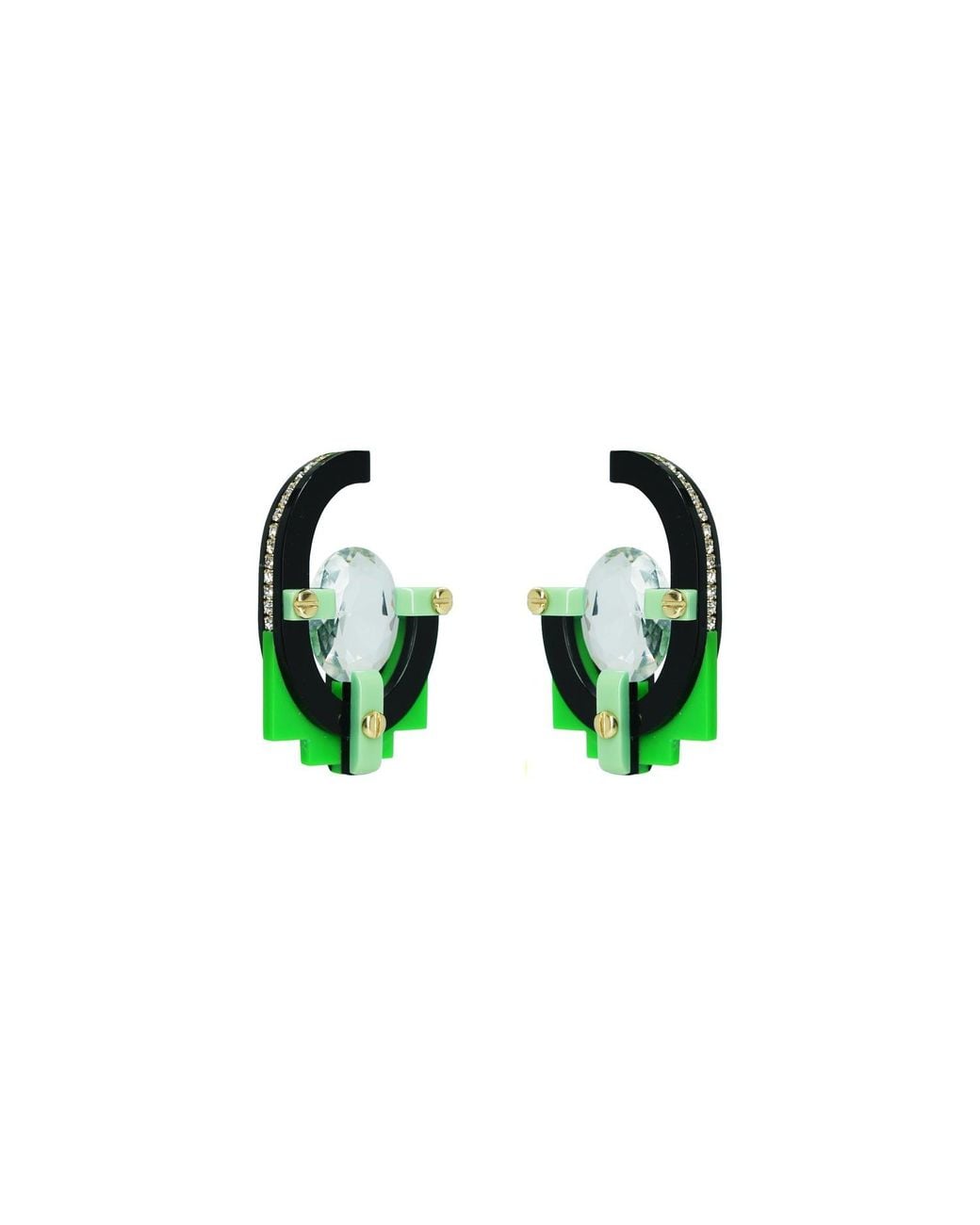 Gissa Bicalho Green Handmade Acrylic Earring With Oval Cut Stone