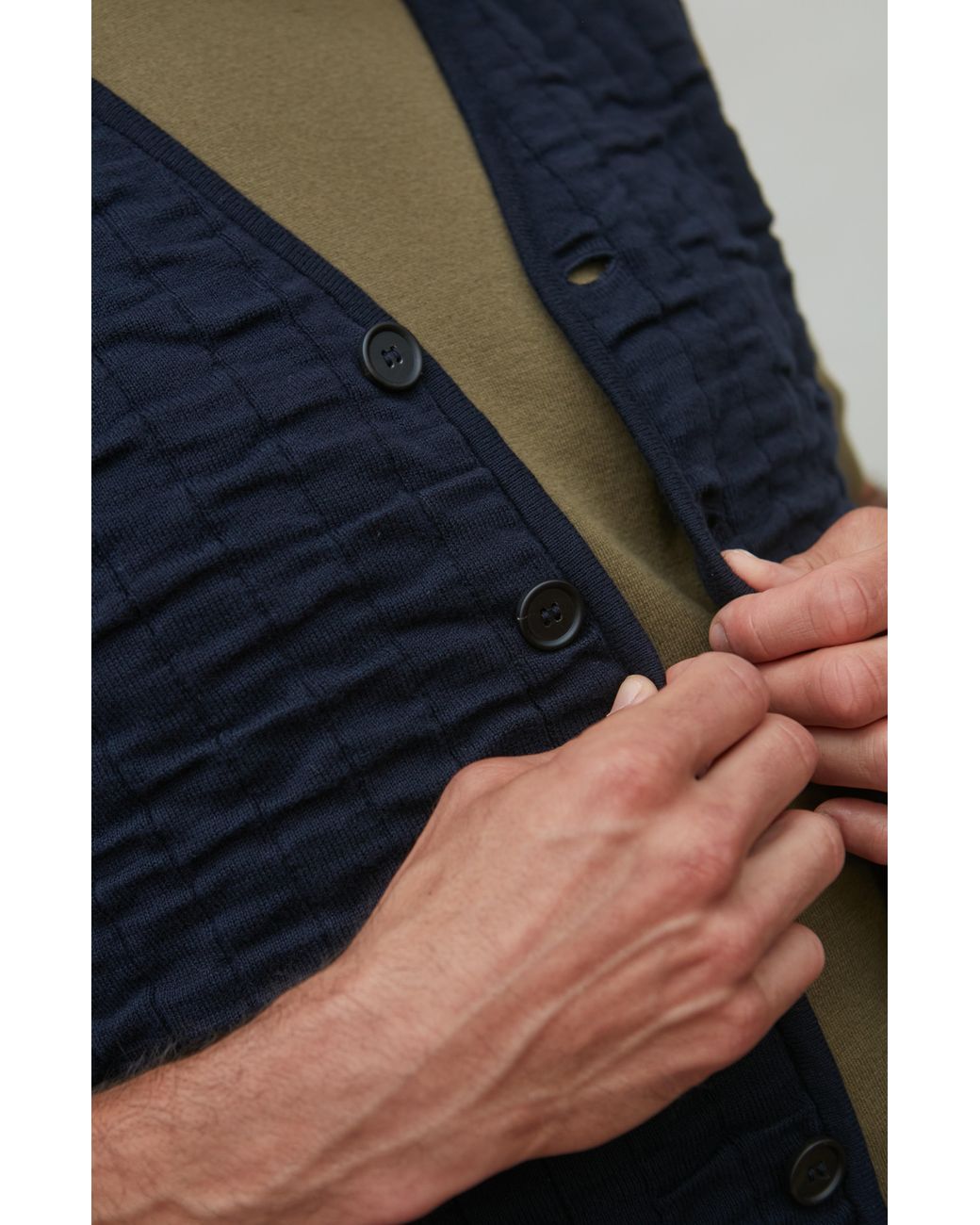 Paul James Knitwear Blue Cotton Forrester Quilted Knitted Gilet for men