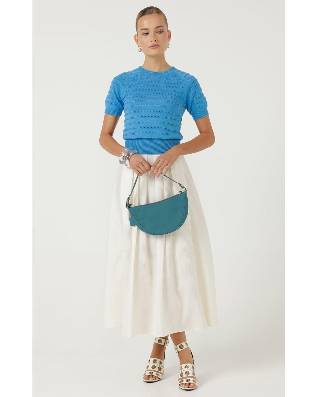 SACHA DRAKE Blue Eyelet Knit Top