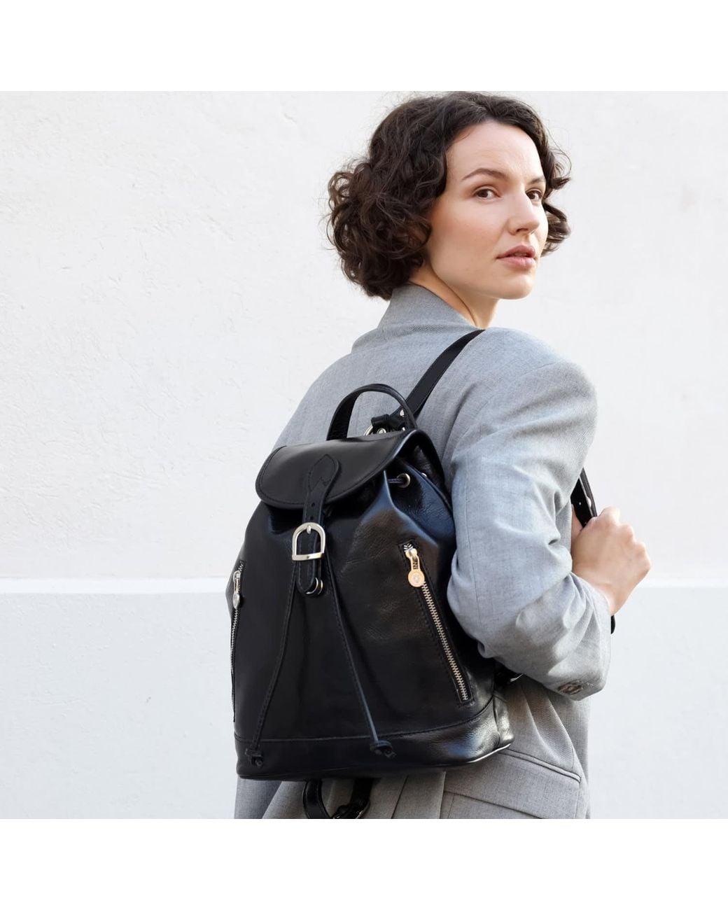 Time Resistance Black Leather Backpack For