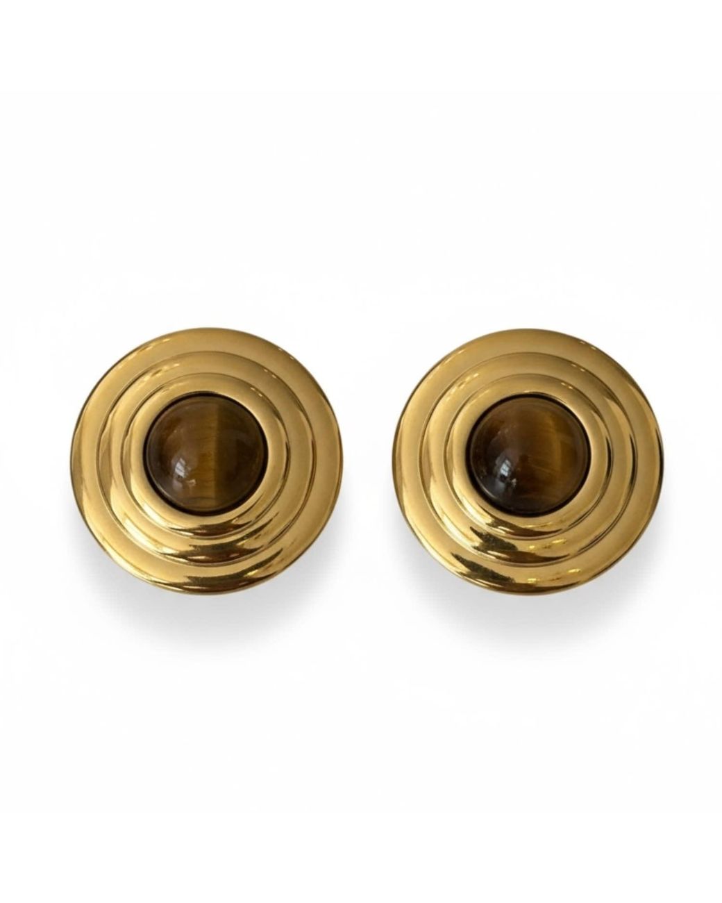Latelita London Metallic Como Large Round Stud Earrings Tigers Eye