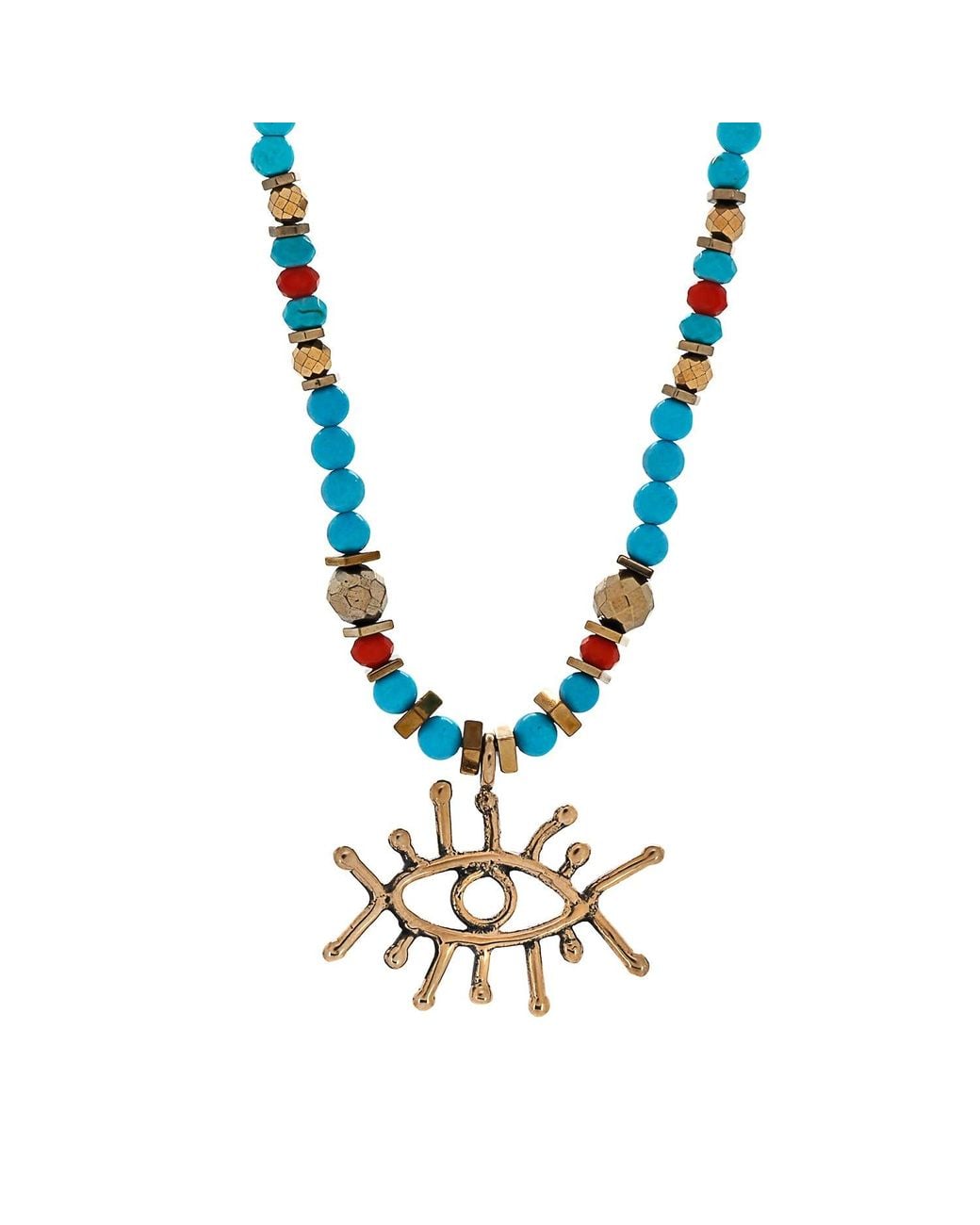 Ebru Jewelry Metallic Guardian Evil Eye Pendant Stone Beaded Necklace