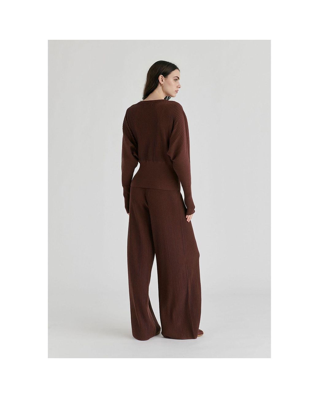 Paisie Brown Ribbed Trousers With Wide Waistband