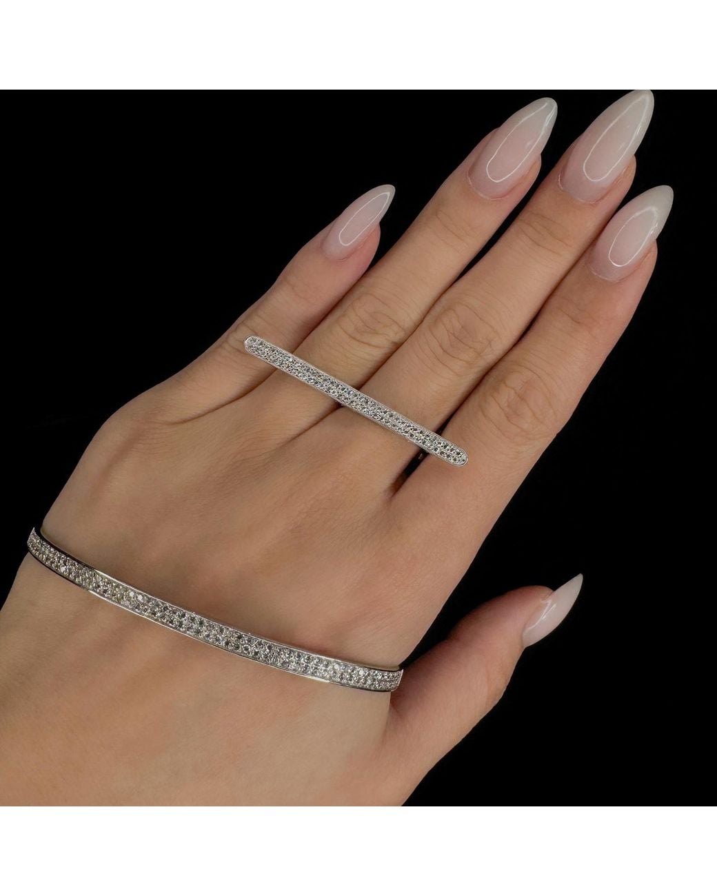 SALLY SKOUFIS White Destiny Palm Cuff With Made Diamonds
