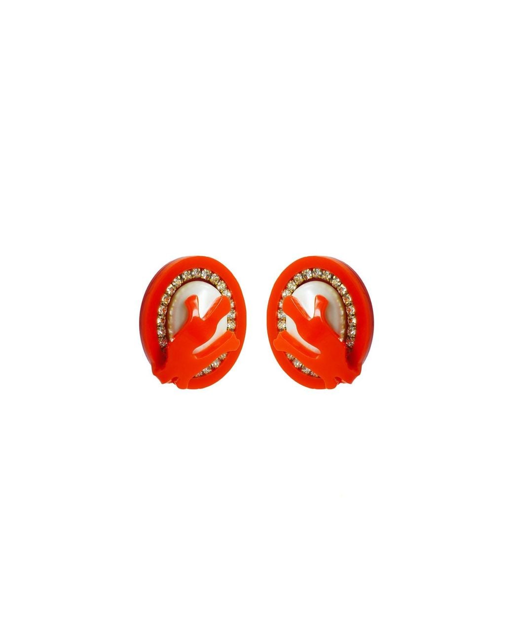 Gissa Bicalho Red Handmade Earring Oval Pearl And Strass