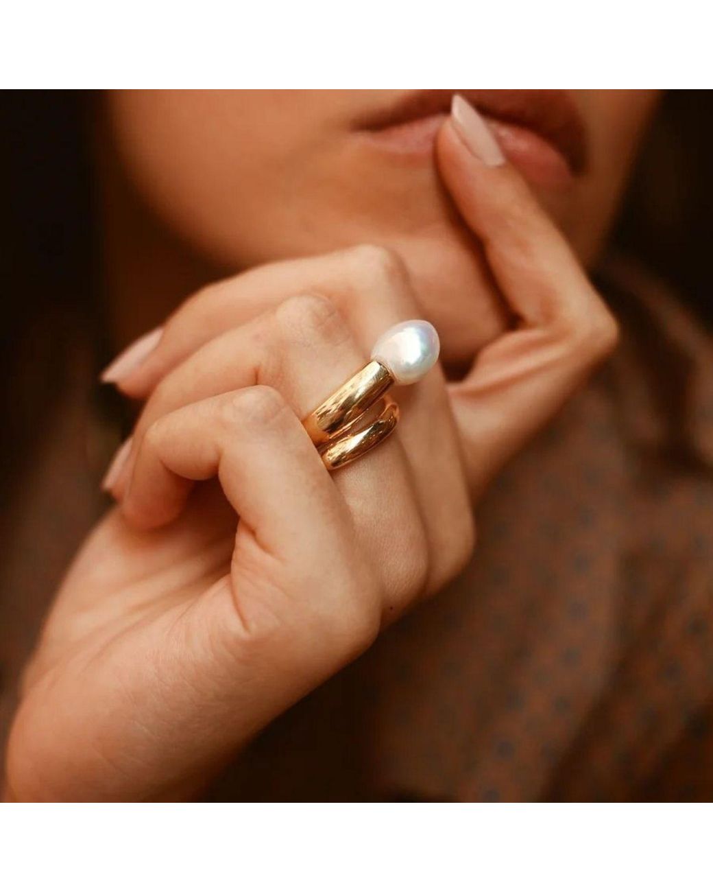 LINYA JEWELLERY Metallic Baroque Pearl Adjustable Ring