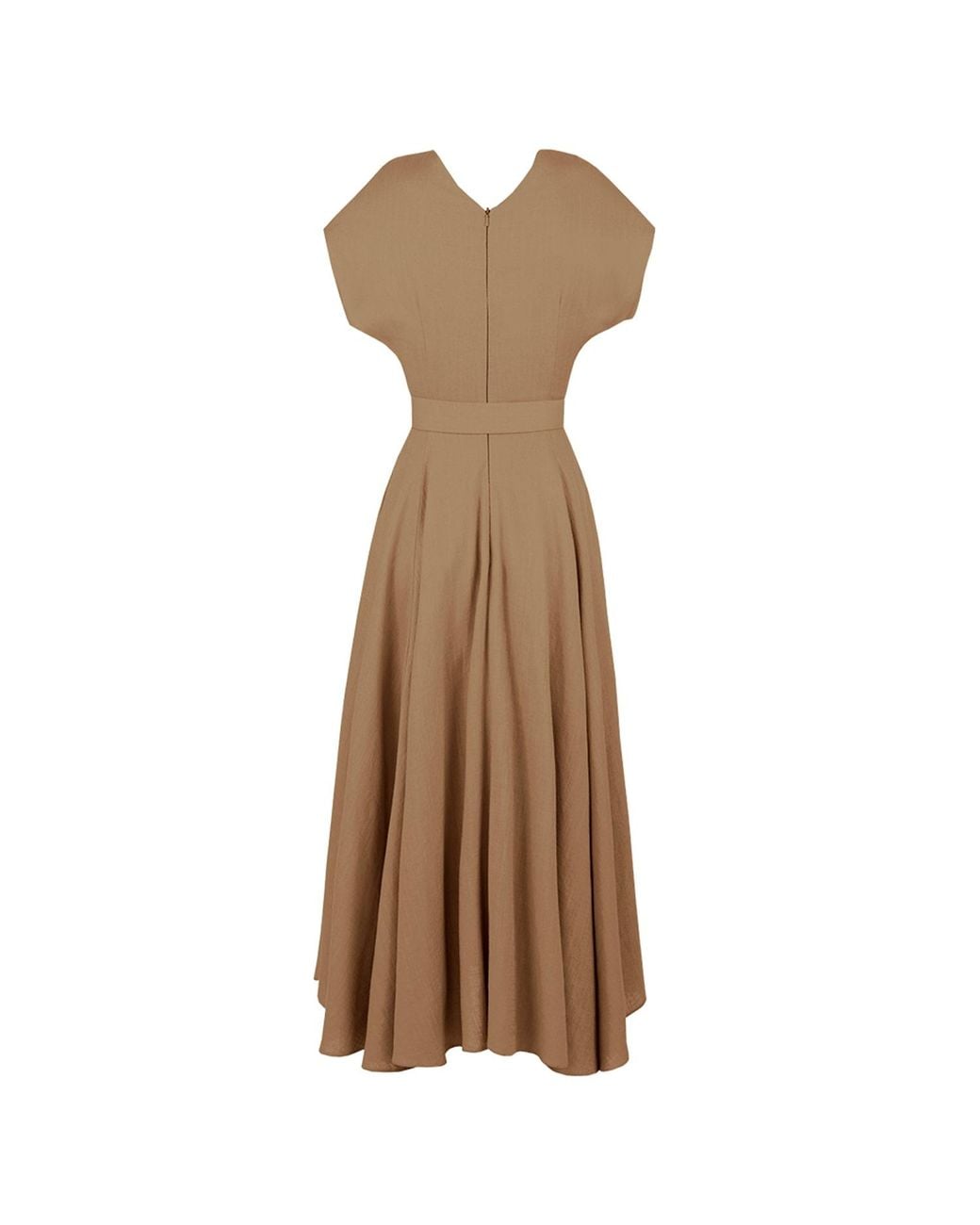 ALINA CERNĂTESCU Brown Neutrals Ischia Linen Office & Cocktail Midi Dress