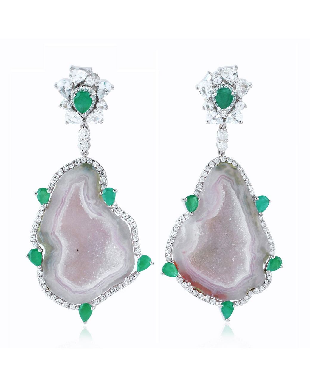 Artisan Green 18K Geode Sapphire ,Emerald And Diamond Drop Earrings