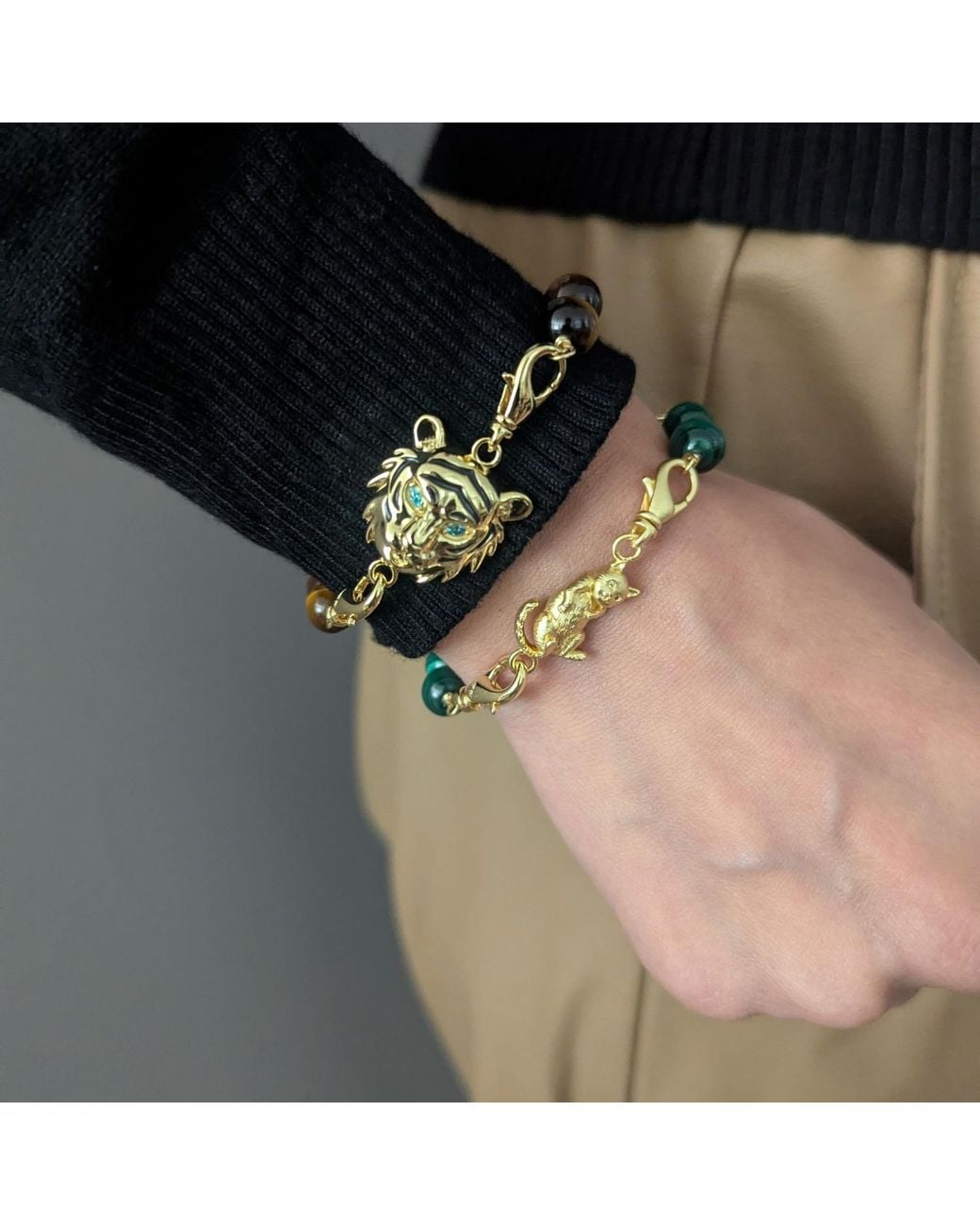 Frenvyrn Metallic Tiger Convertible Malachite Bracelet Bag Charm Medium