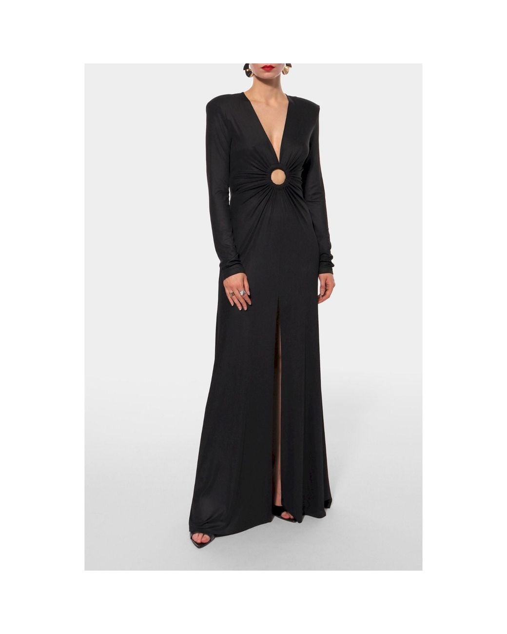AGGI by HALEWSKI Black Nina Pearl Long Sleeve Maxi Evening Dress