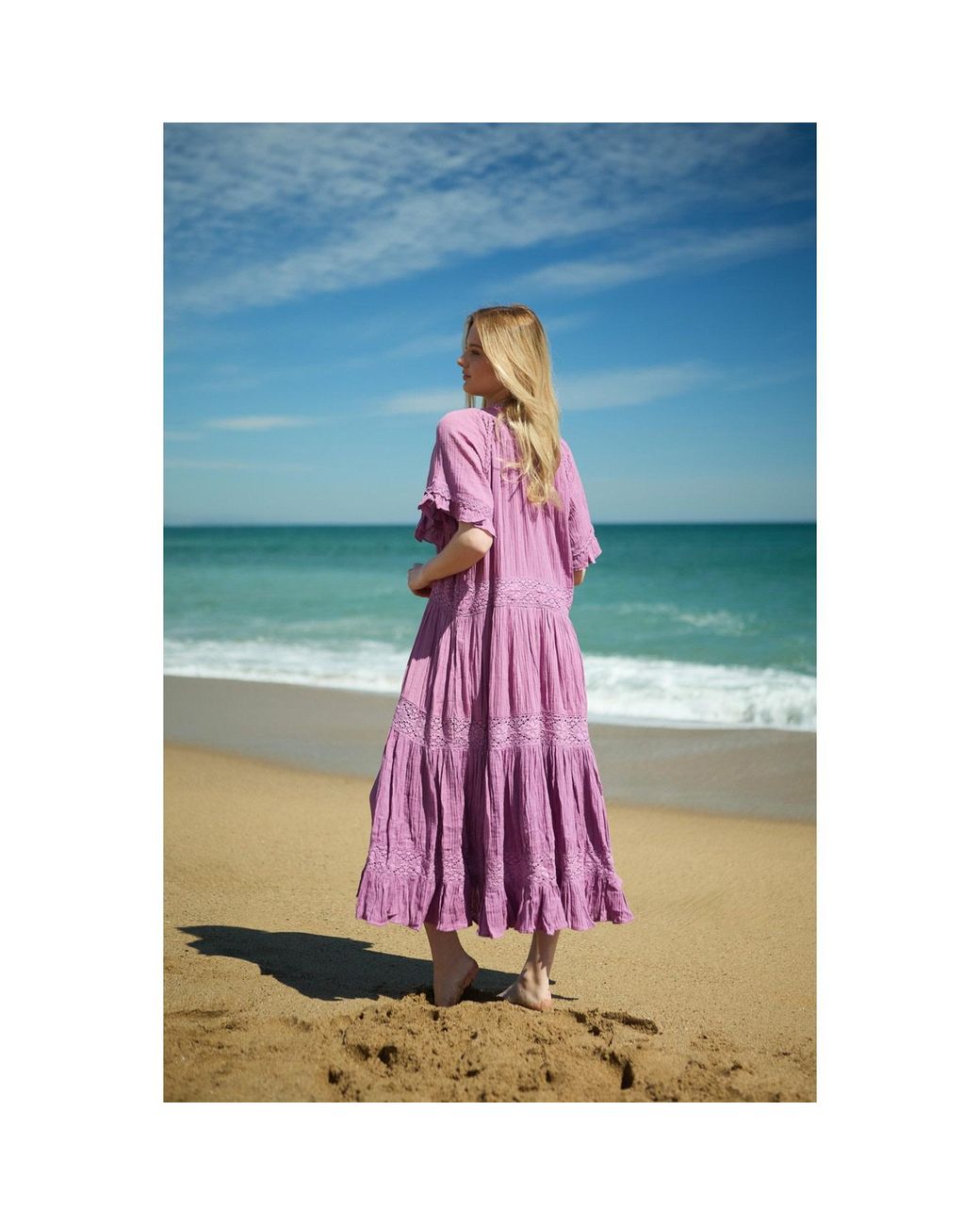 Saachi Purple Cotton Long Kaftan Dress