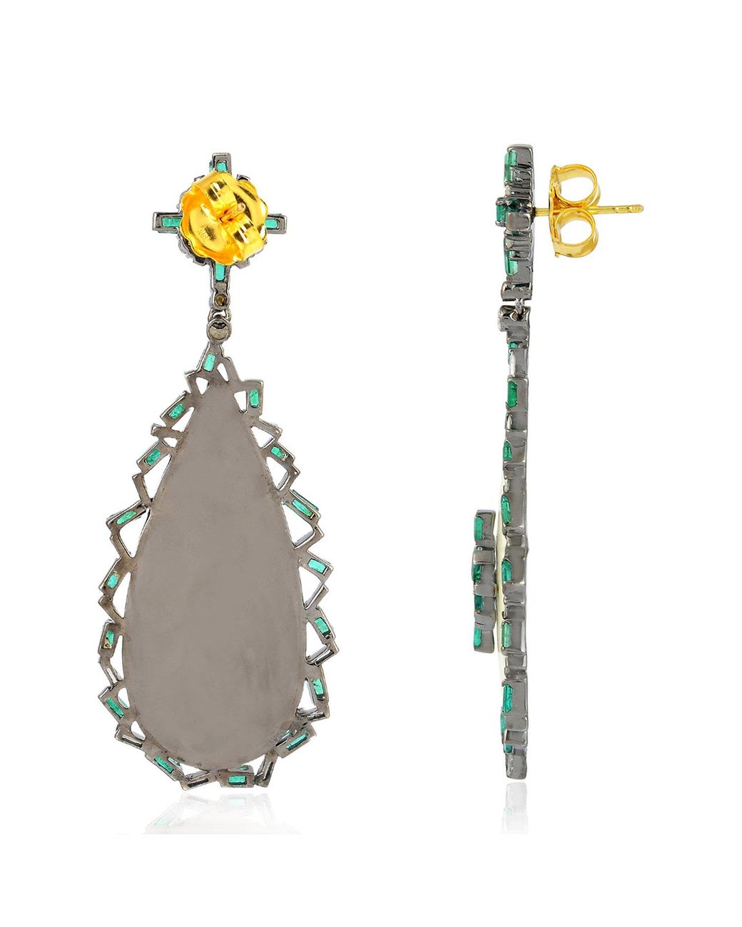 Artisan Green Emerald & Diamond Enamel Drop Earrings