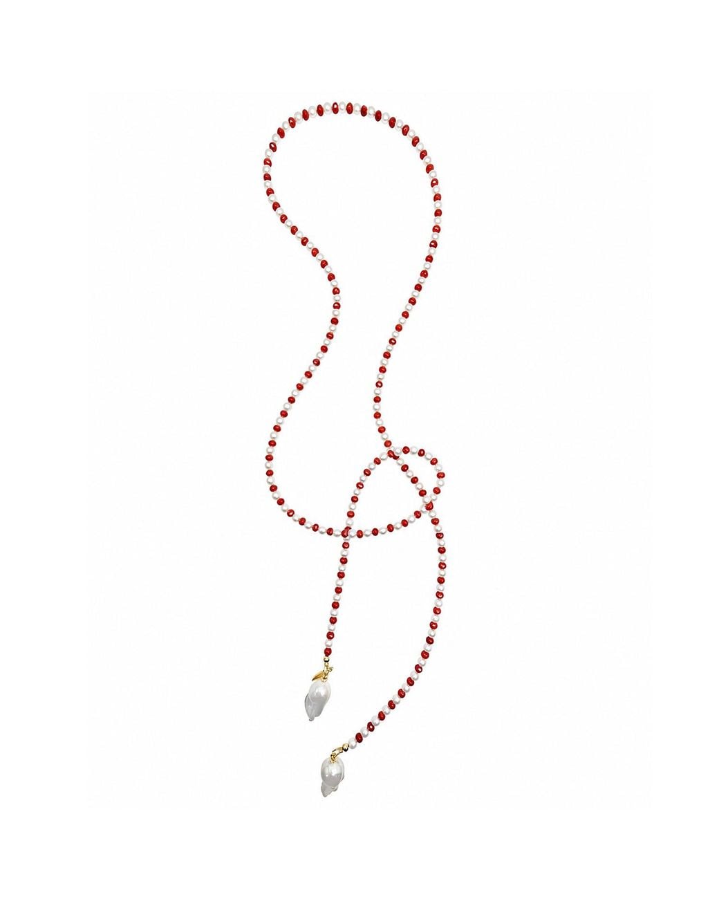 Farra Metallic Freshwater Pearl & Bamboo Coral Convertible Lariat Necklace