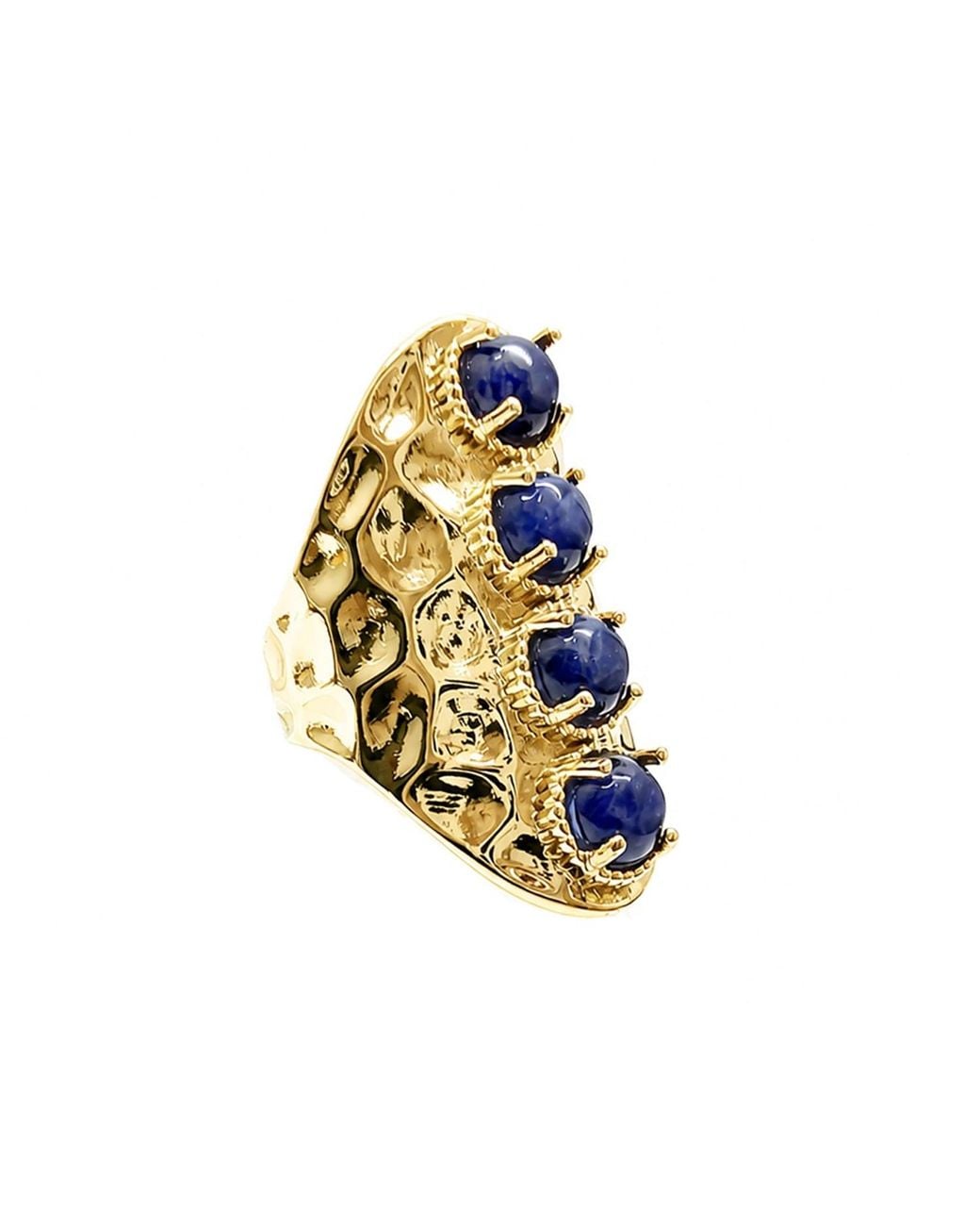 Farra Metallic Vintage Style Lapis Stone Chunky Ring Adjustable