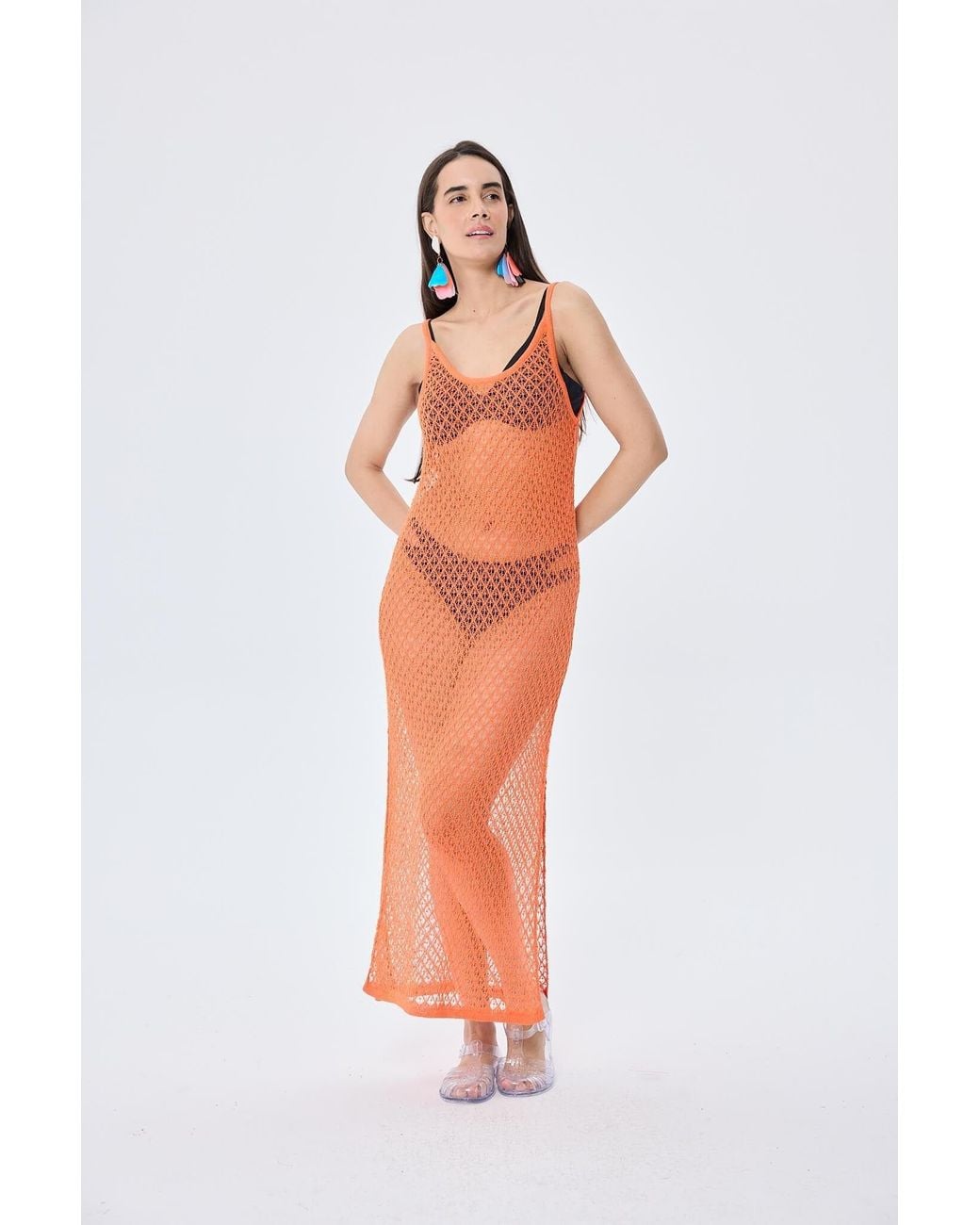 Peraluna Red Angel Openwork Strap Long Beach Dress