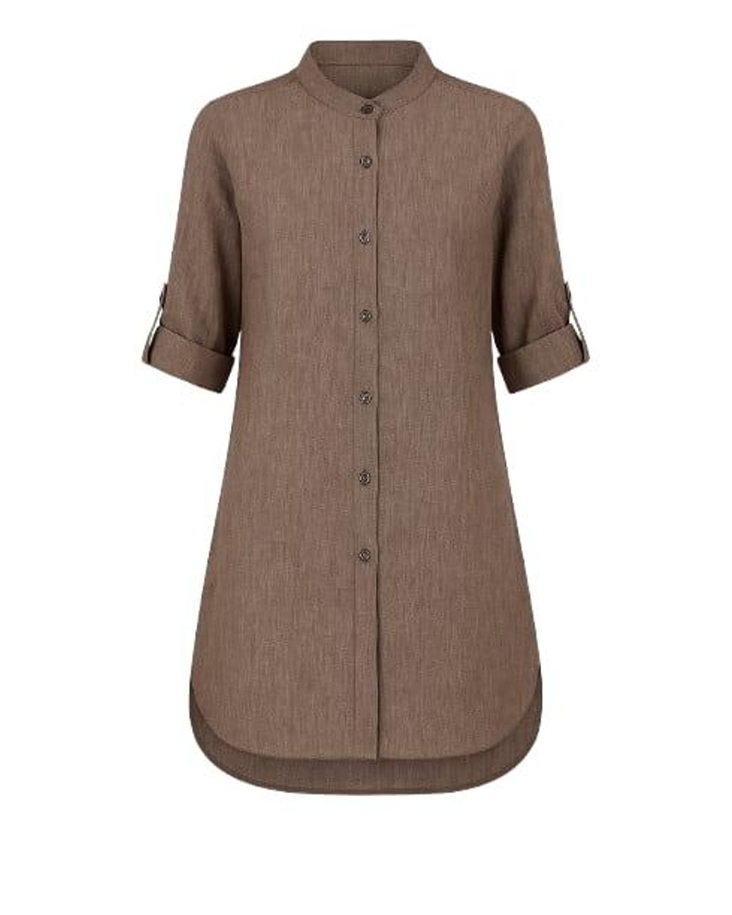 Conquista Brown Long Linen Shirt