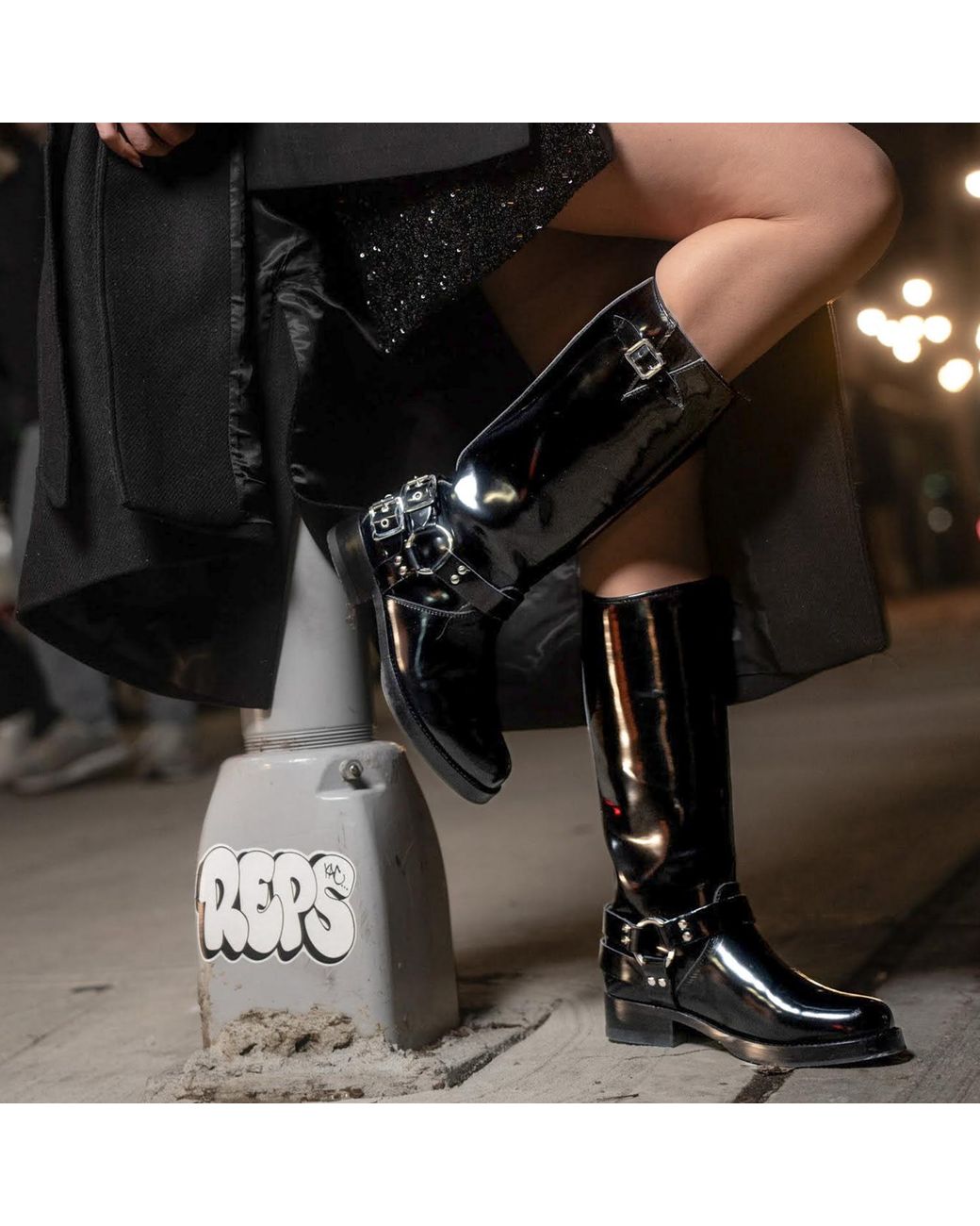 Urbnkicks Black Tall Biker Patent Boots