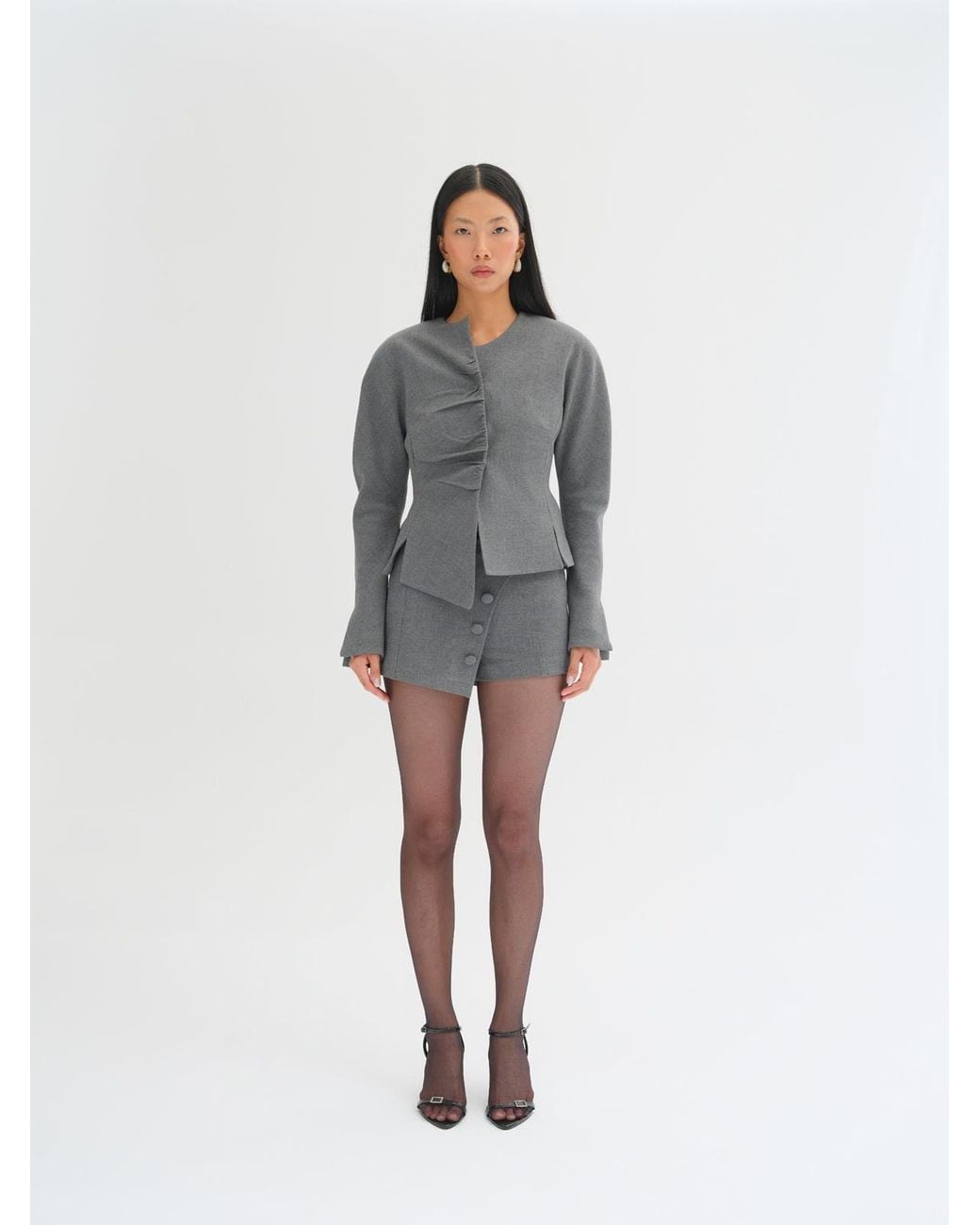 Sélone Gray Celia Asymmetric Wrap Skort