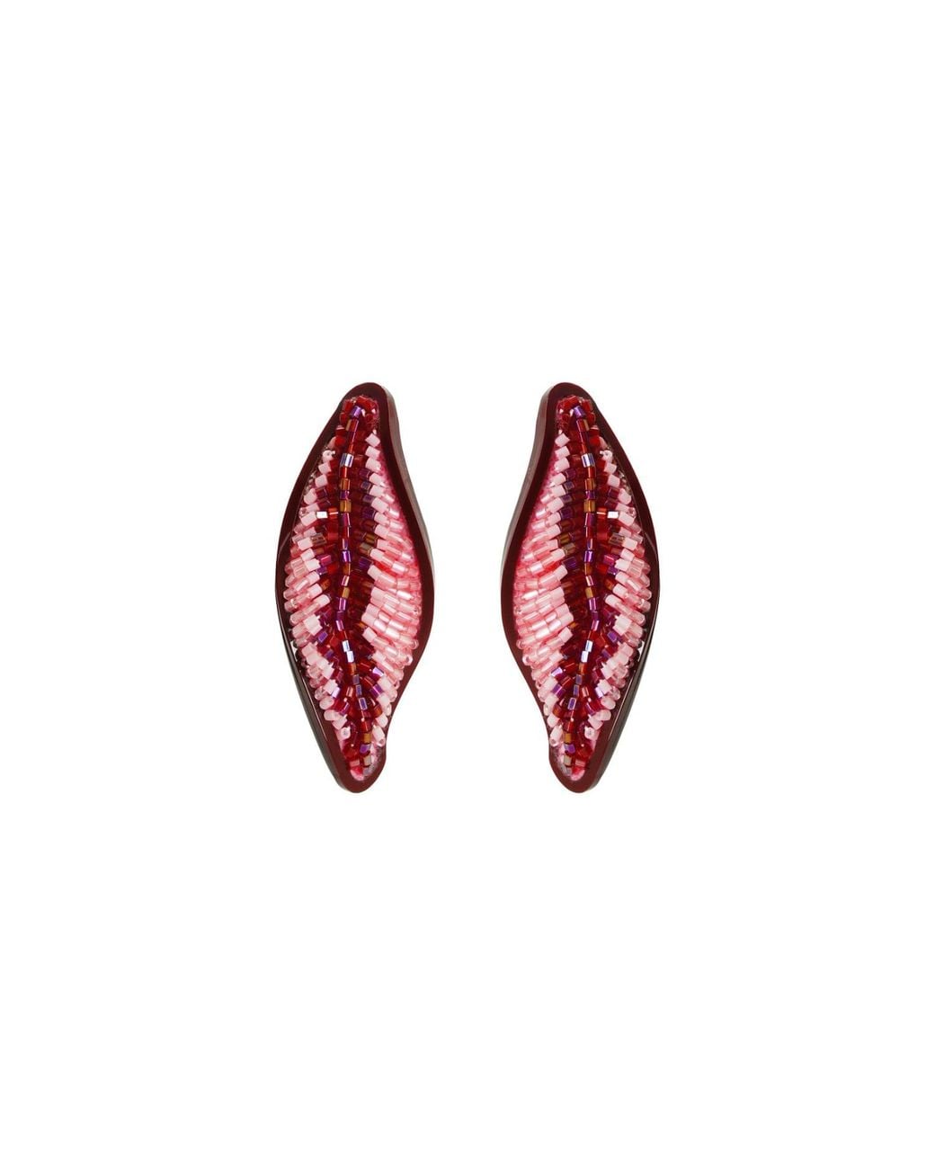 Gissa Bicalho Handmade Acrylic Earring Embroidered Leaf Burgundy