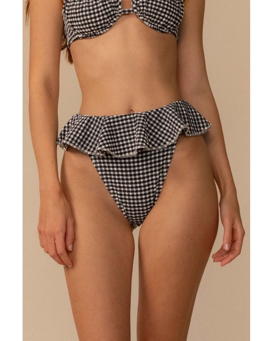 Montce Black Micro Gingham Tamarindo Ruffle Bikini Bottom