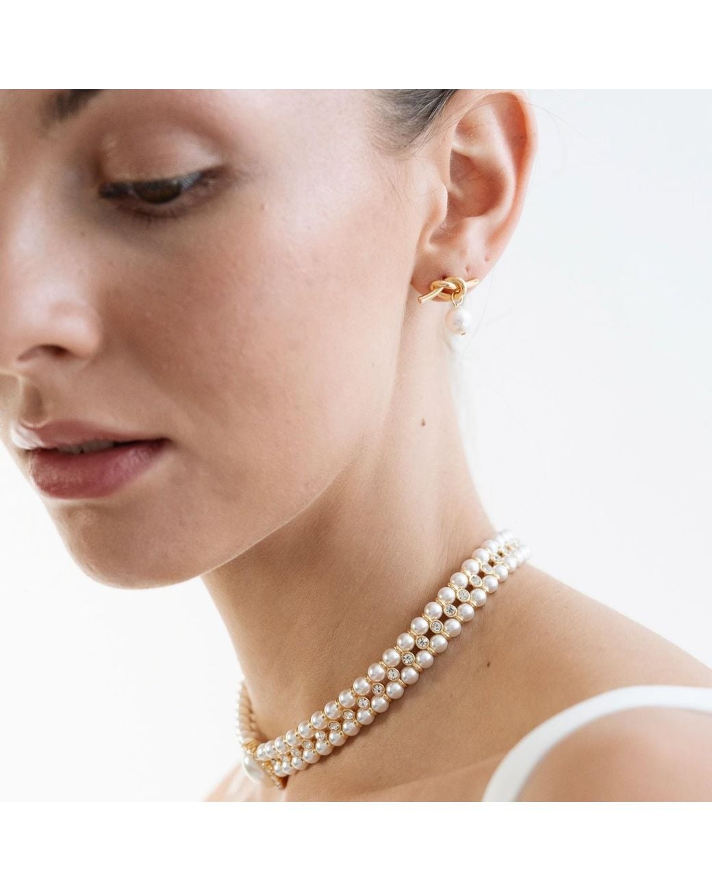 Miss Cecilia Metallic Adeline Knot Pearl Earrings