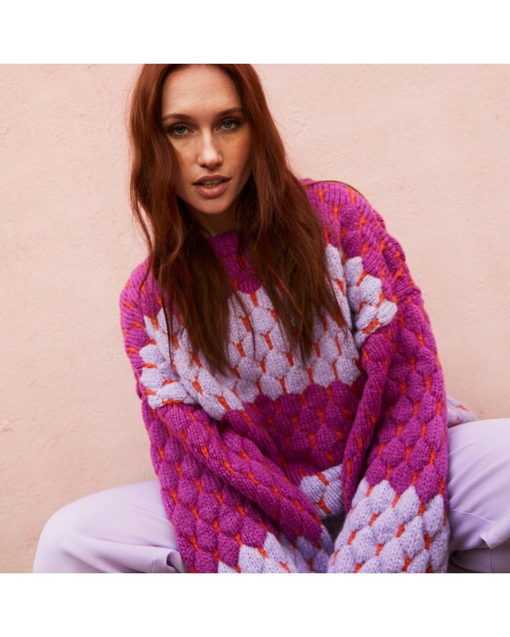 Cara & The Sky Purple Marissa Bubble Stitch Stripe Jumper