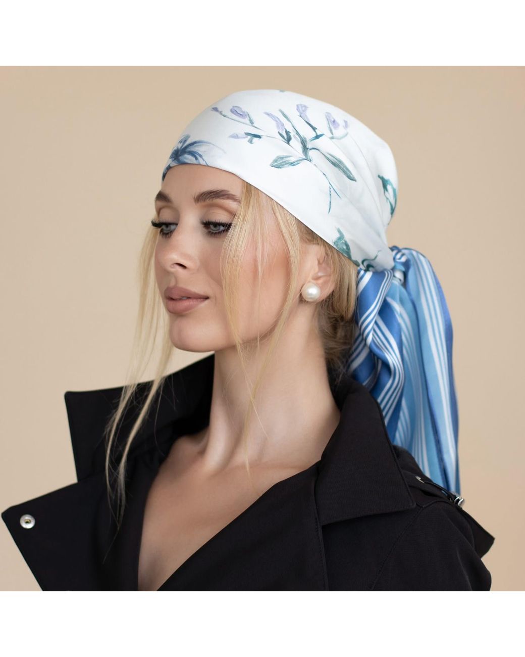 RainSisters Blue Large Floral Natural Silk Scarf