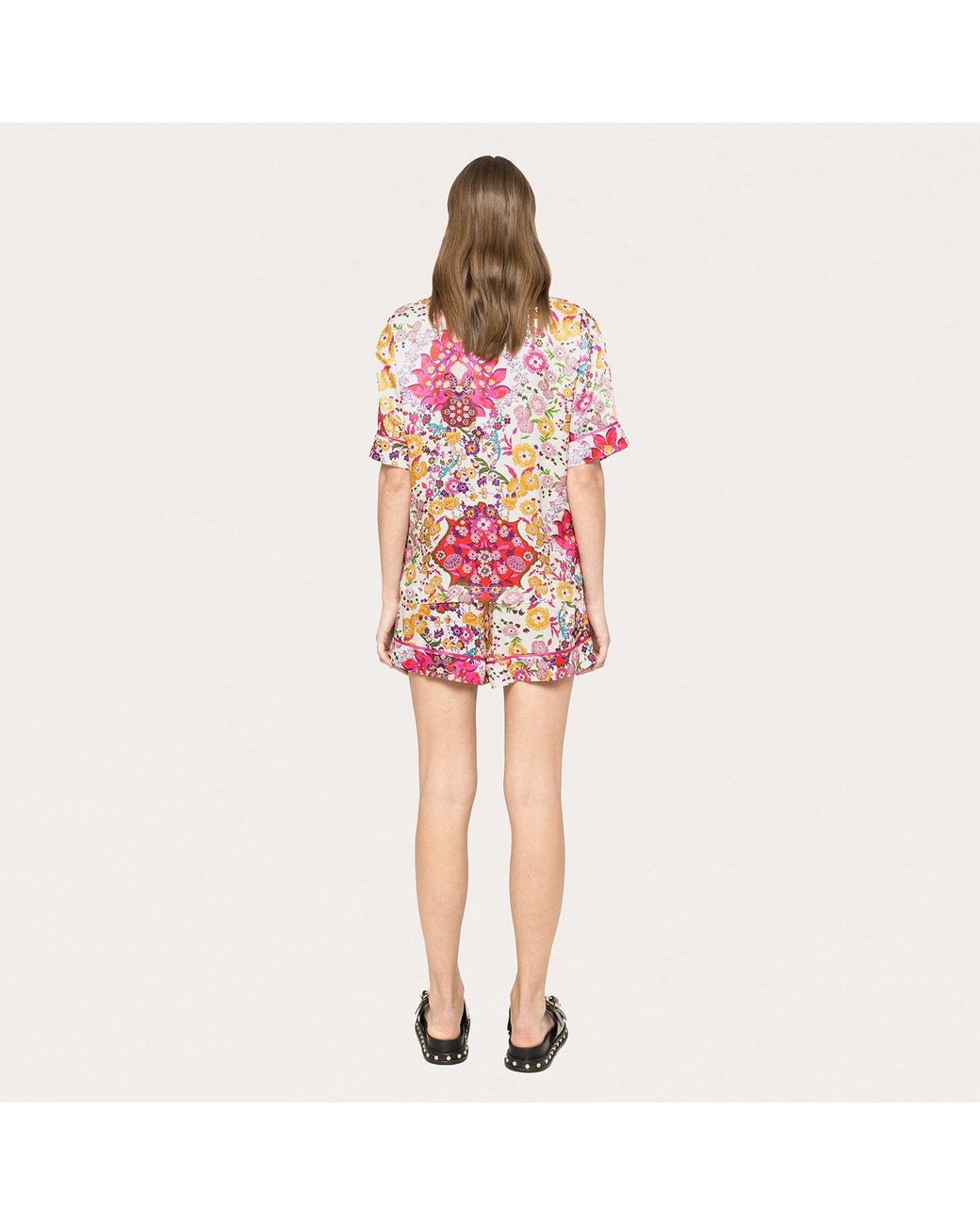 Nissa Pink Printed Viscose Shorts