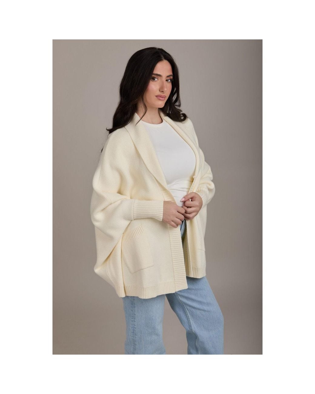Saachi Natural Open Front Oversize Ivory Cardigan