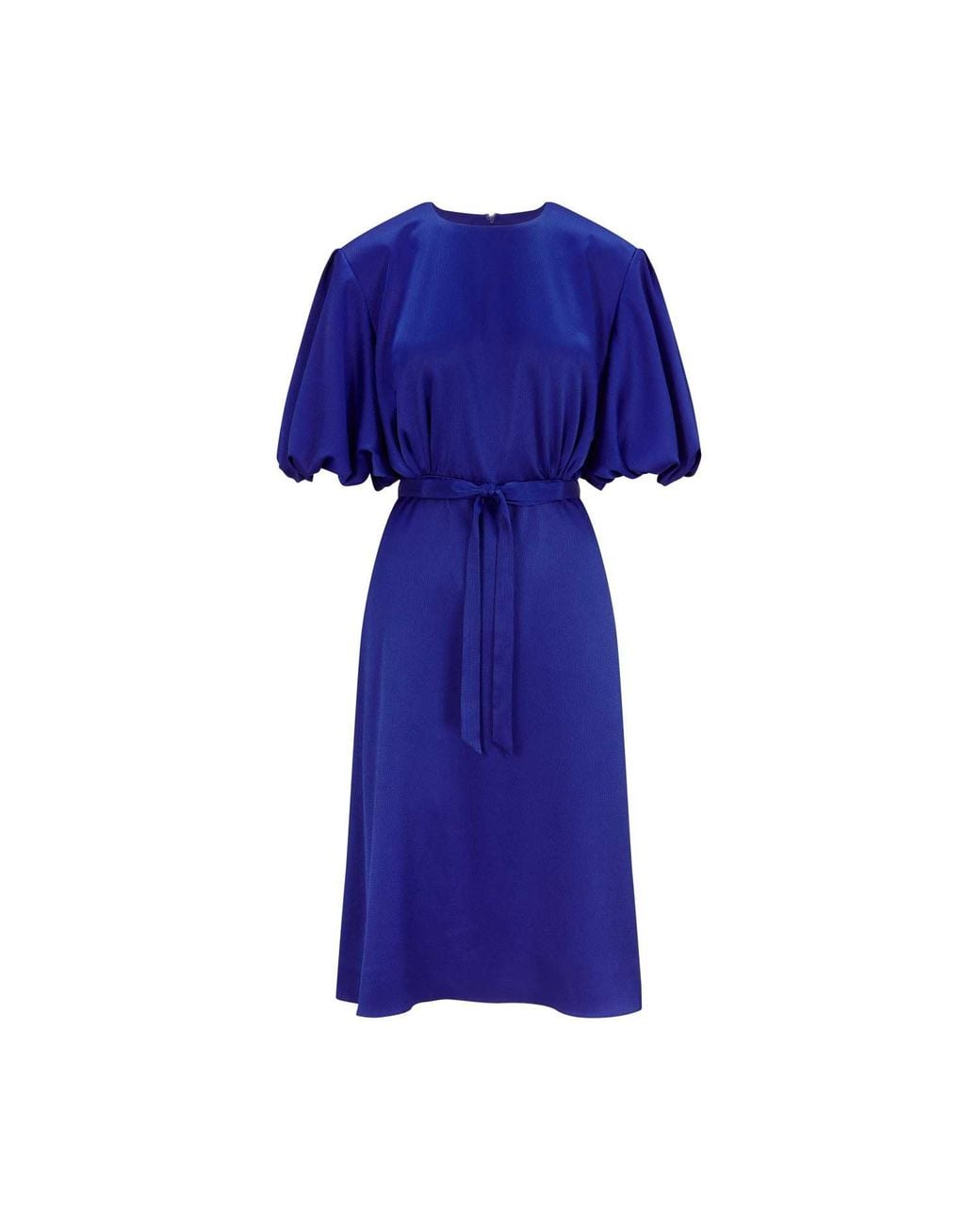 Femponiq Blue Draped Puff Sleeve Satin Dress