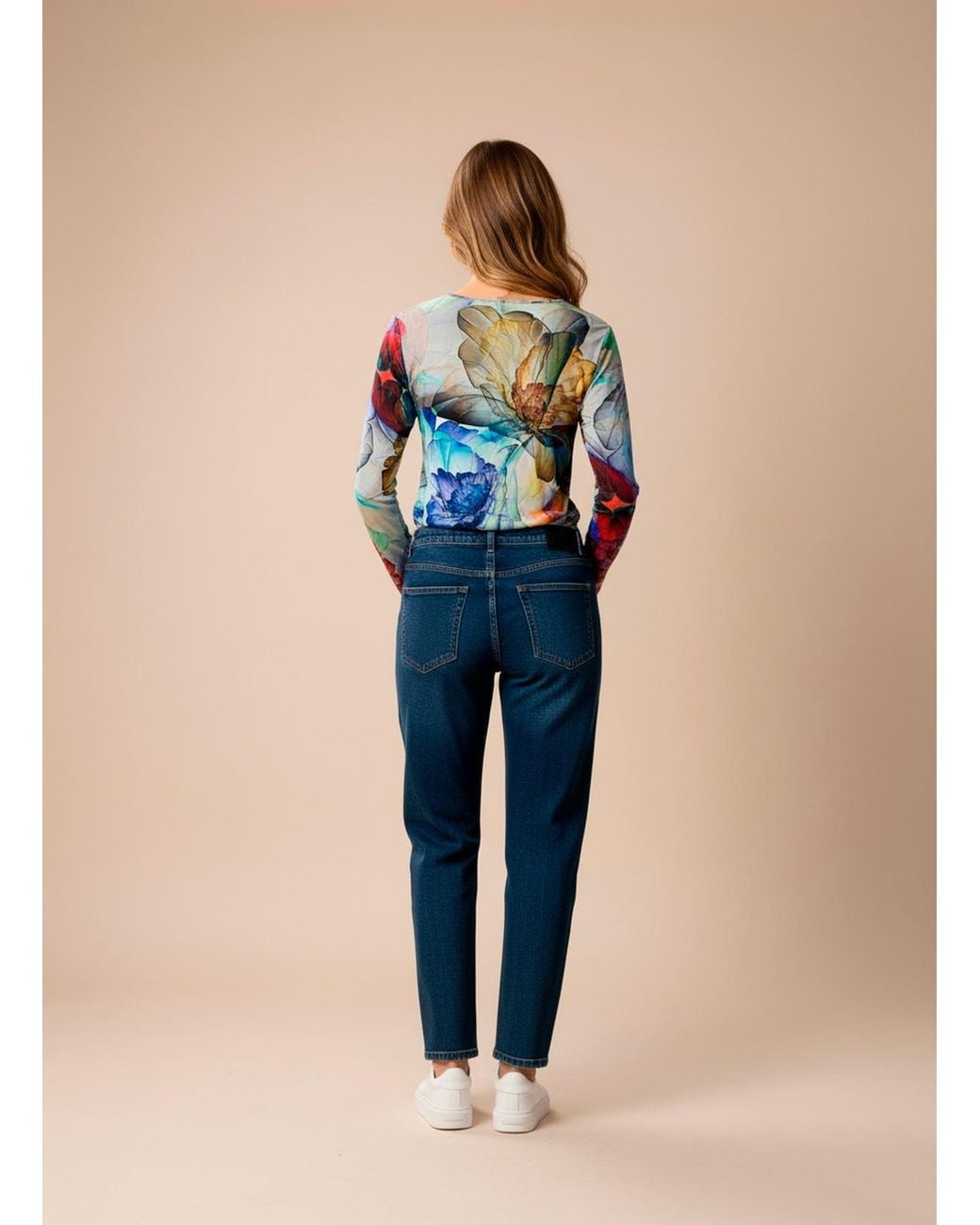 Conquista Multicolor Abstract Floral Print Long-Sleeve Top