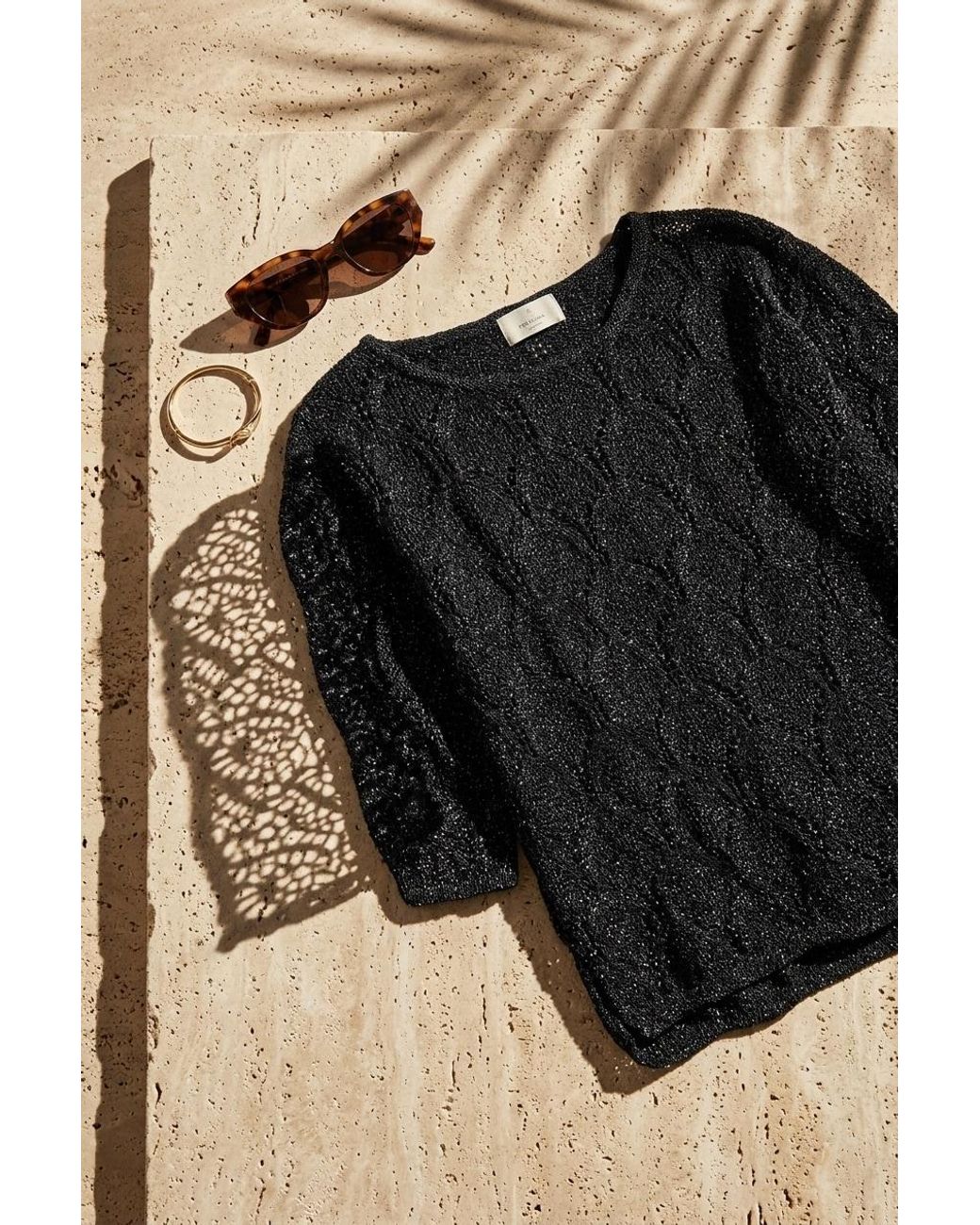Peraluna Black Gina Sparkly Pointelle Knit Blouse